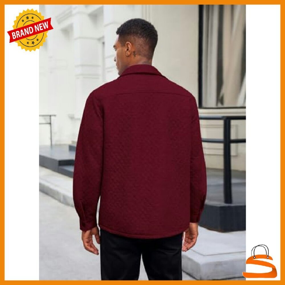 Men's Quilted Shacket Lightweight Jacket Snap Button Pockets Fall Spring - Picture 5 of 8